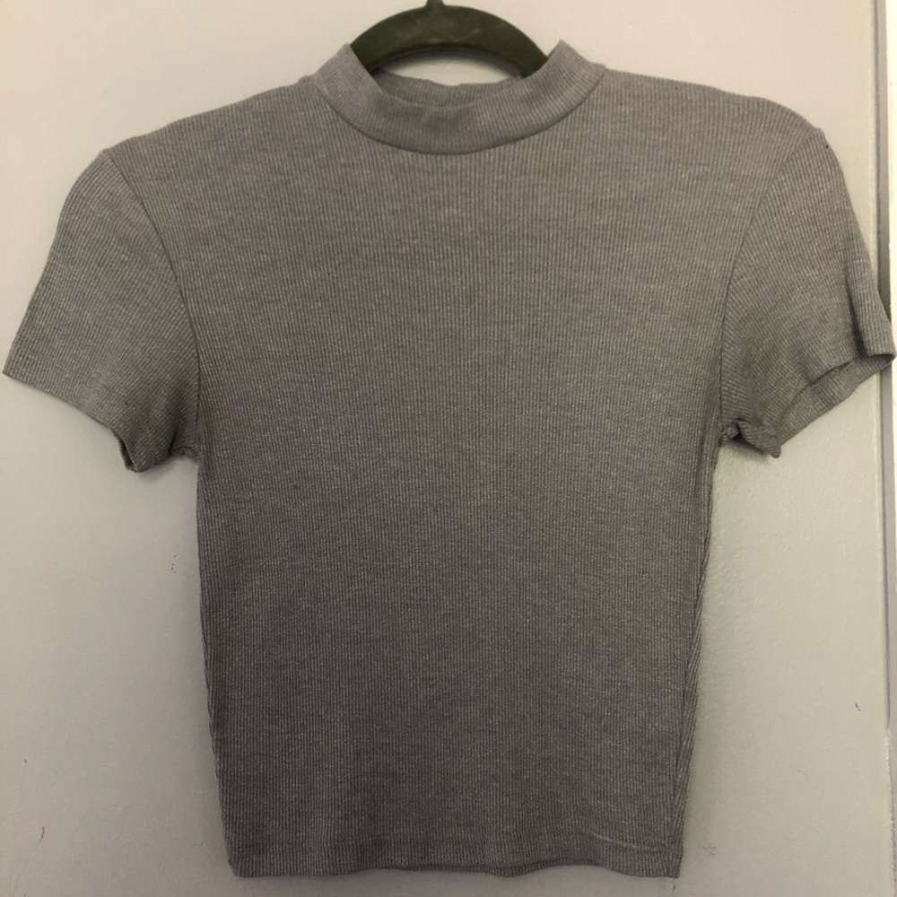 Charlotte Russe Gray Crop Turtle Neck T-Shirt
